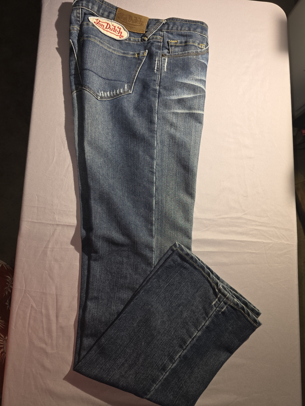 Von Dutch Dark Blue Bootcut Jeans With Distress Detail Size 30/33